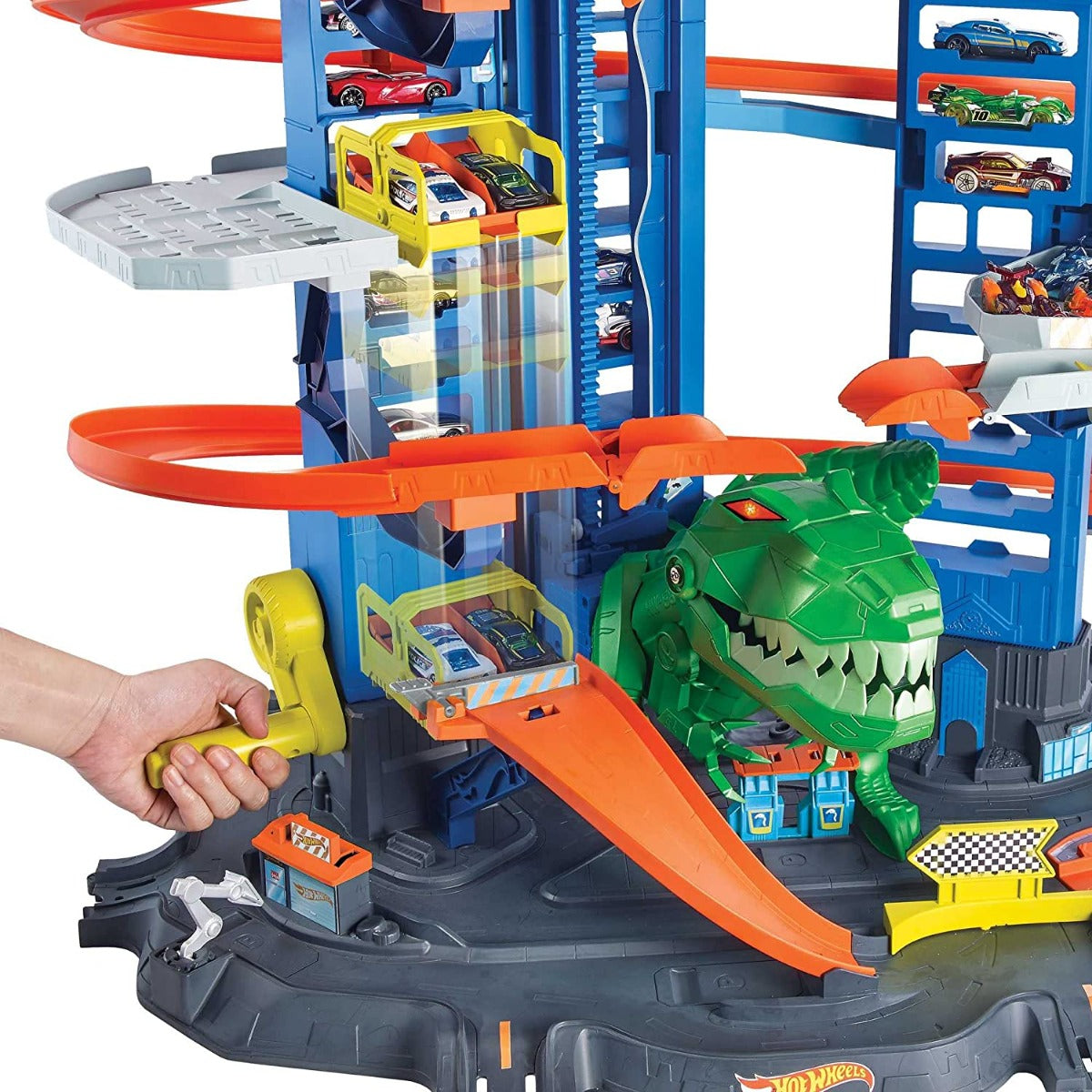 Buy Hot Wheels Track Set Ultimate Garage Toy Vehicle Playset With Moving T-Rex Dinosaur and 2 Cars | Yallatoys.com