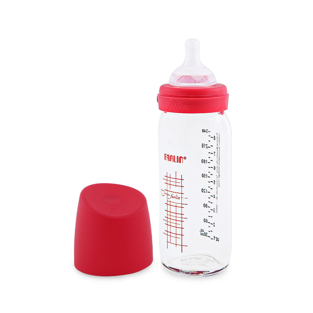 Farlin  Wide Neck Glass Bottle 240Ml Flora Pink Farlin Yallatoys