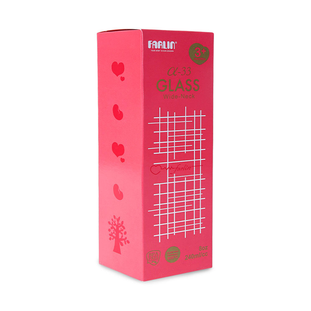 Farlin  Wide Neck Glass Bottle 240Ml Flora Pink Farlin Yallatoys