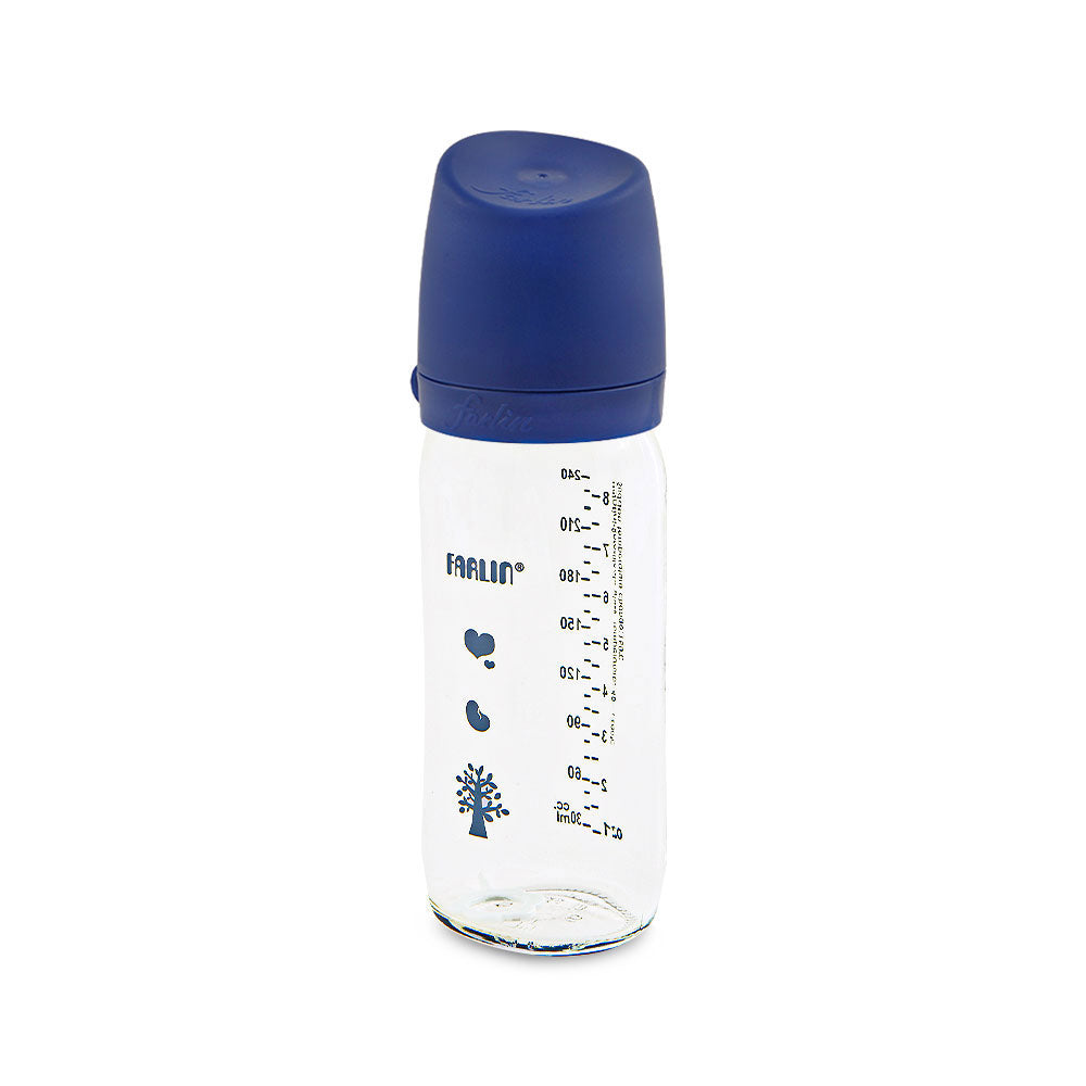 Farlin  Wide Neck Glass Bottle 240Ml Flora Blue Farlin Yallatoys