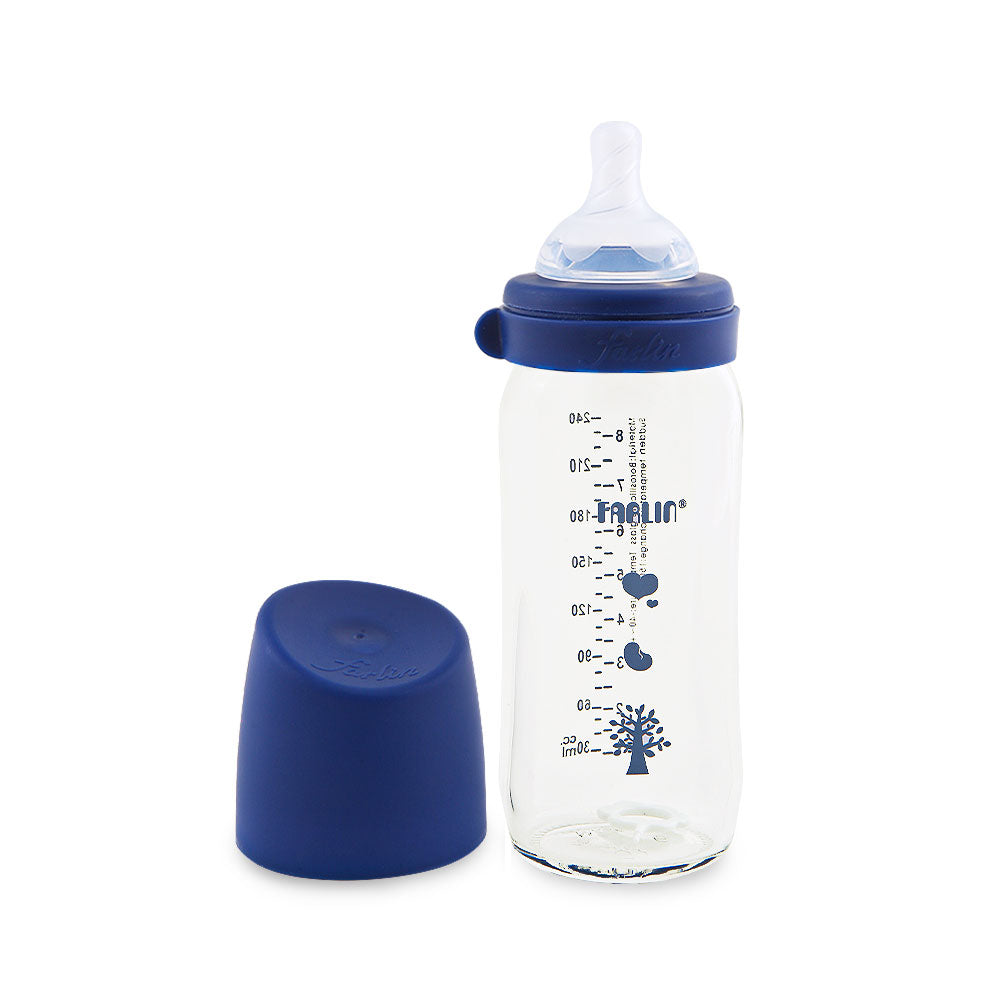 Farlin  Wide Neck Glass Bottle 240Ml Flora Blue Farlin Yallatoys