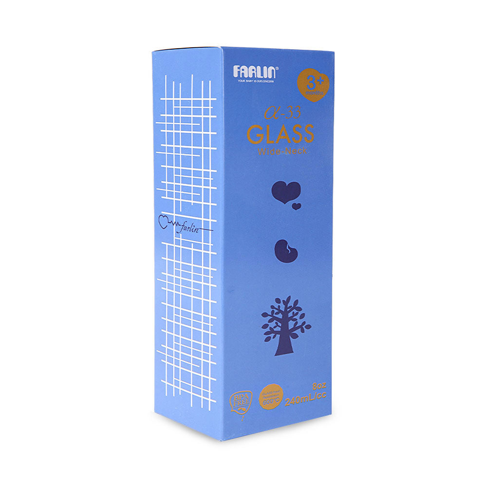 Farlin  Wide Neck Glass Bottle 240Ml Flora Blue Farlin Yallatoys