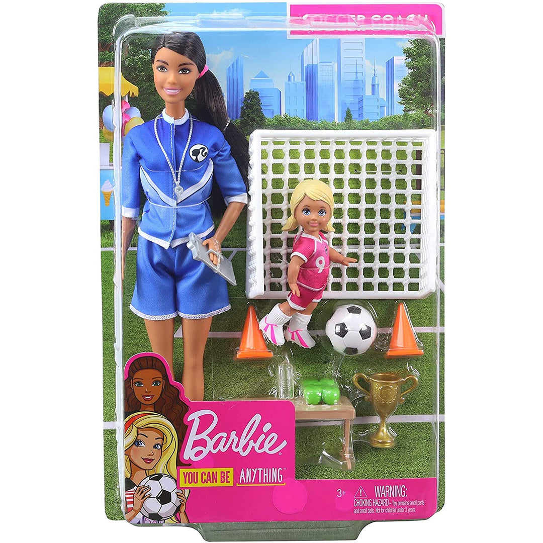 Buy Barbie Soccer Coach Playset with Brunette Soccer Coach Doll & Student Doll | Yallatoys.com