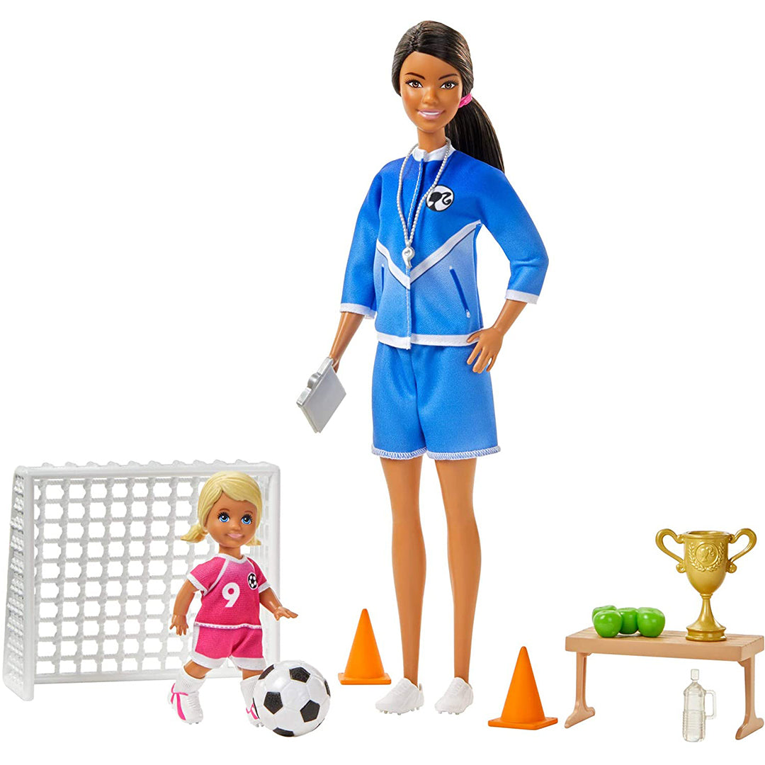 Buy Barbie Soccer Coach Playset with Brunette Soccer Coach Doll & Student Doll | Yallatoys.com