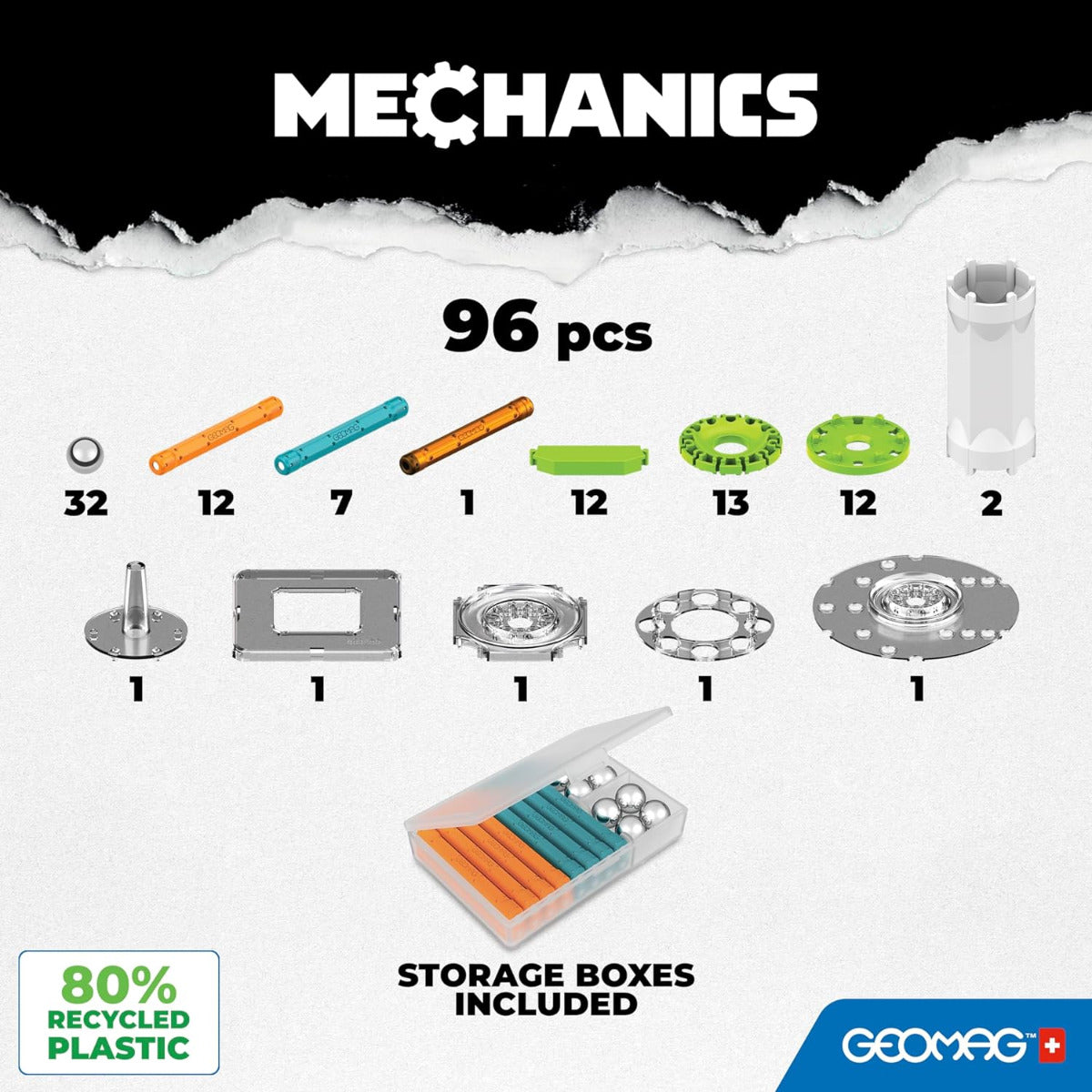 Buy Geomag Mechanics Motion Recycled 2Magnetic Gears 96 pcs | Yallatoys.com