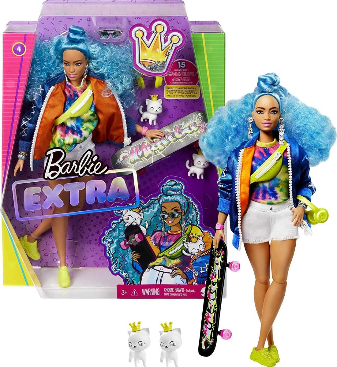 Buy Barbie Extra Doll Curvy In Zippered Bomber Jacket With 2 Pet Kittens | Yallatoys.com
