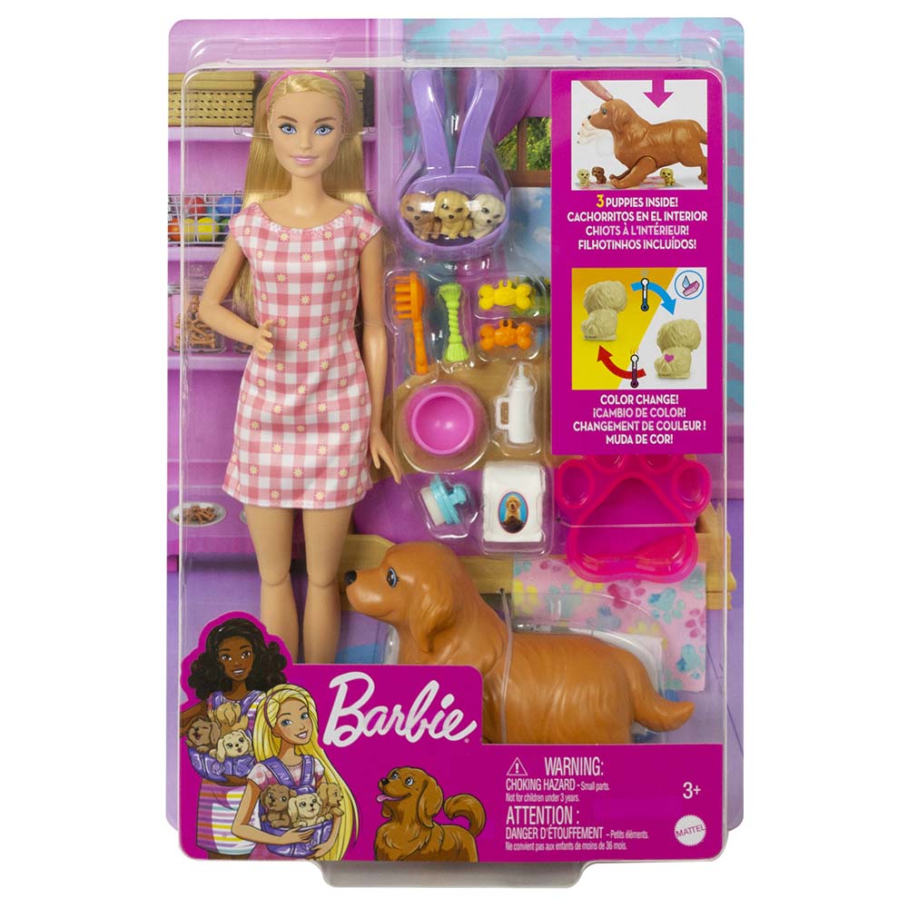 Buy Barbie Blonde Doll With Newborn Pups Playset | Yallatoys.com