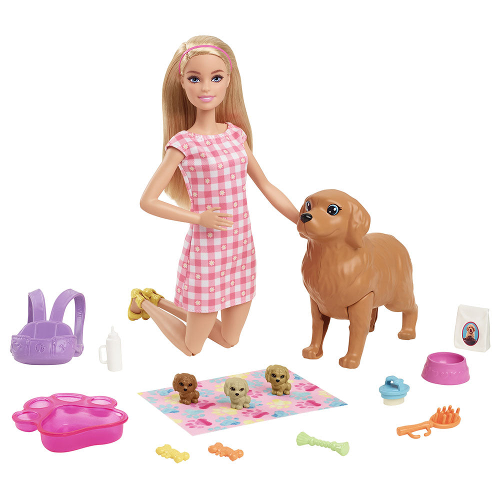 Buy Barbie Blonde Doll With Newborn Pups Playset | Yallatoys.com
