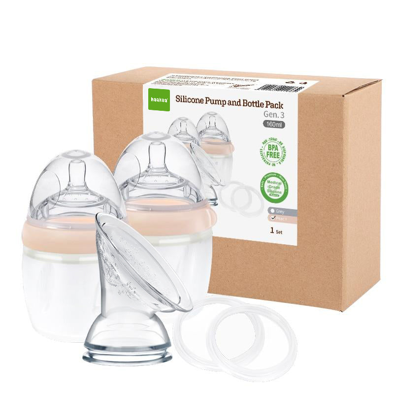 Haakaa Gen 3 – Silicone Pump  Bottle & Sealing Disc Set Peach Haakaa Yallatoys