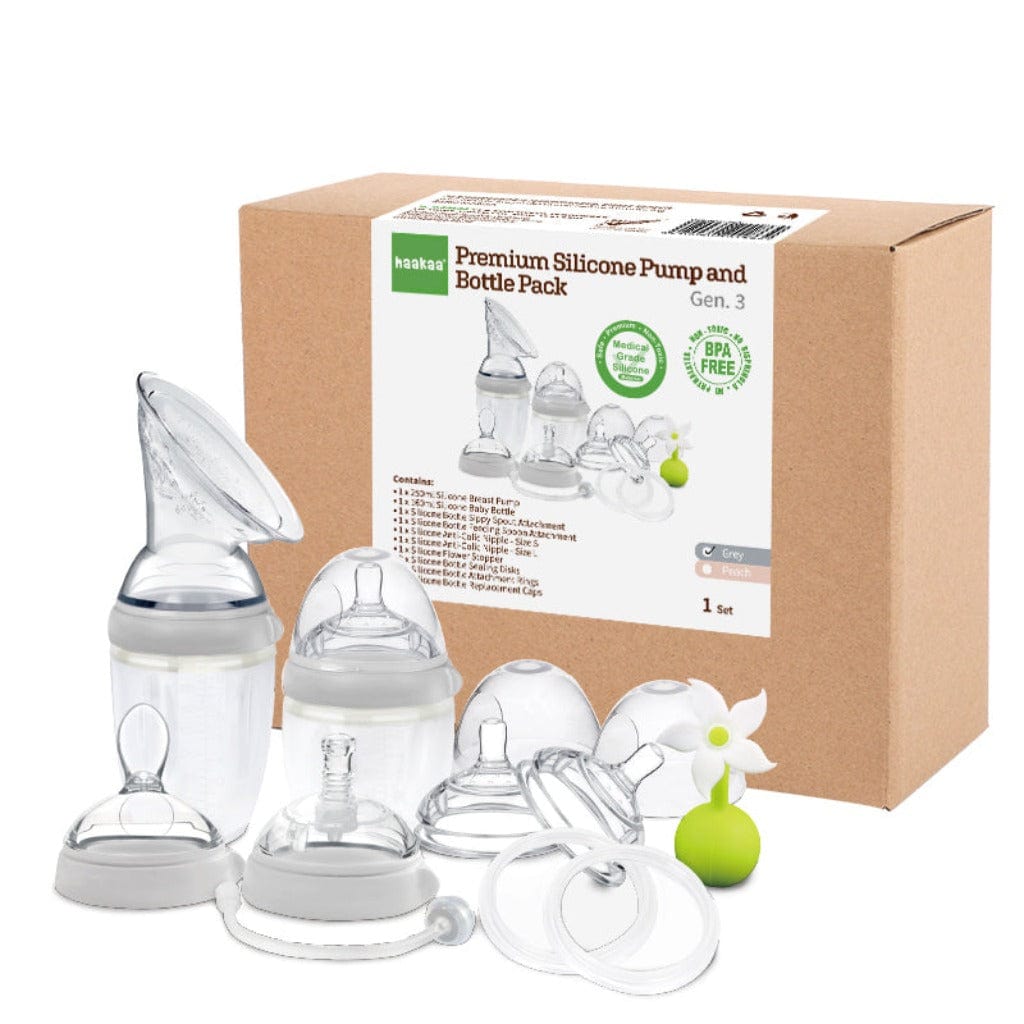 Haakaa Gen 3 Premium Silicone Pump And Bottle Pack -Grey Haakaa Yallatoys
