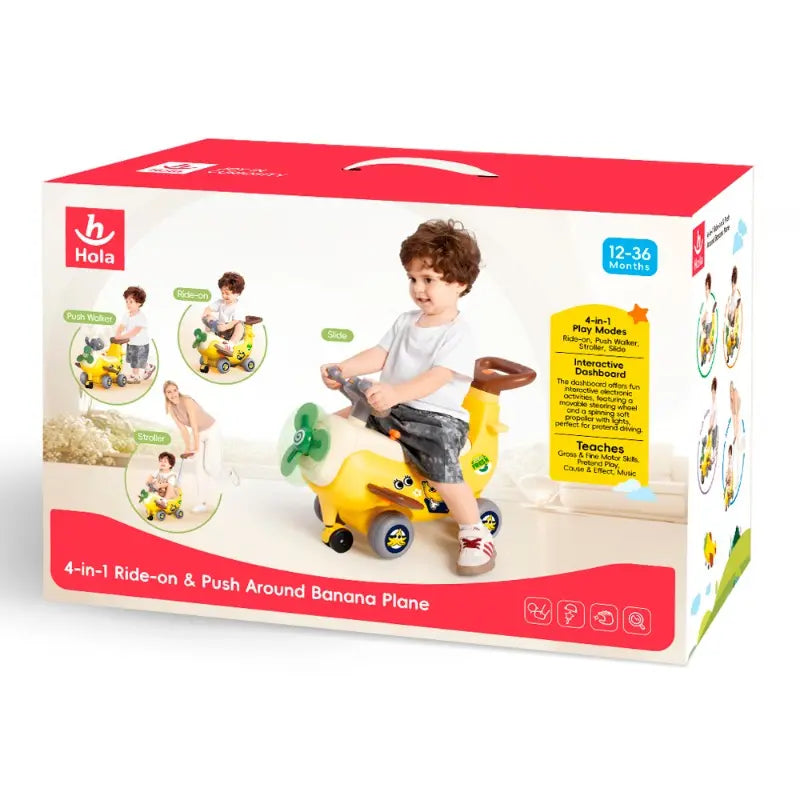 Buy Hola Interactive Ride On Airplane Banana Push Handle 4 in 1 | Yallatoys.com
