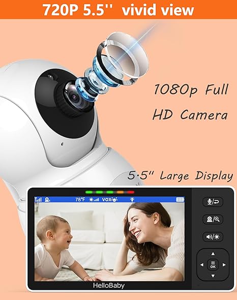 Hello Baby 720P 5.5 HD Baby Monitor with Camera & Audio With No Wifi Hello Baby Yallatoys