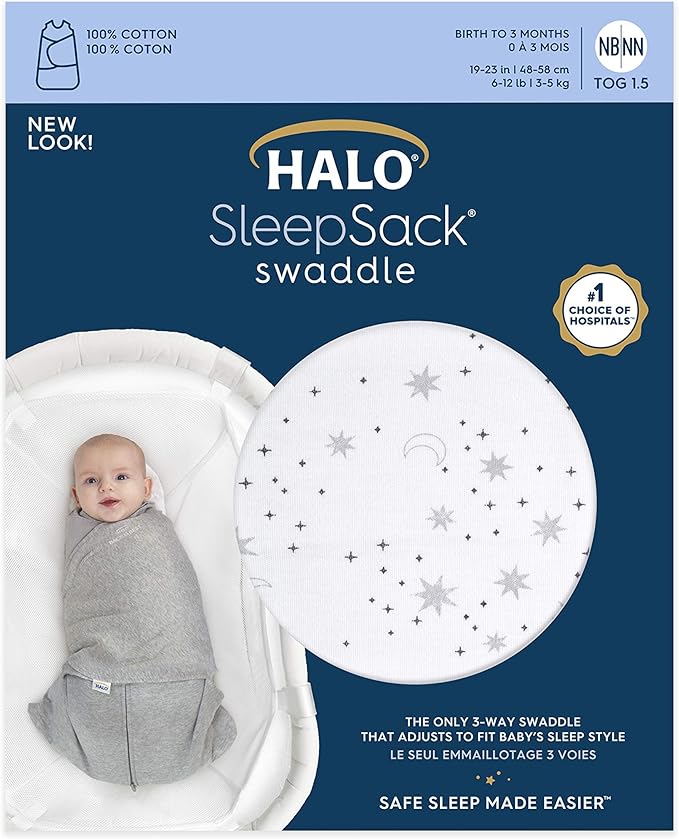 Halo Sleep Sack Swaddle 1.5 Tog Cotton White 0-3m Halo Yallatoys