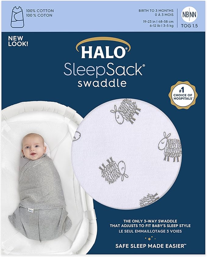 Halo Sleep Sack Swaddle 1.5 Tog Cotton White 3-6m Halo Yallatoys