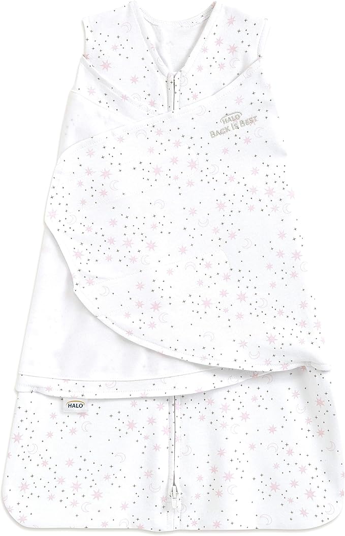 Halo Sleep Sack Swaddle 1.5 Tog Cotton Midnight Moons Pink 0-3m Halo Yallatoys