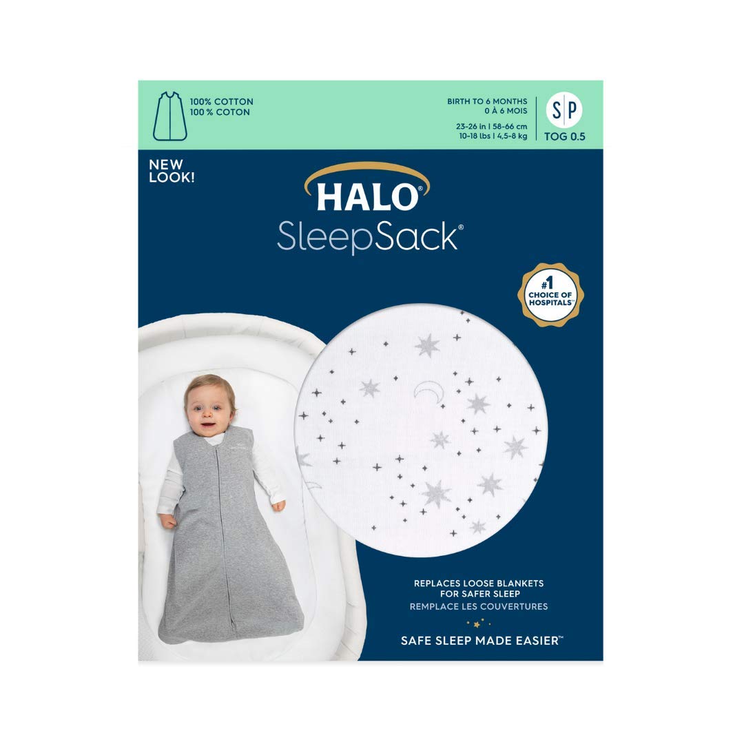Halo Sleep Sack Sleeping Bag 0.5 Tog Cotton Midnight Moons 0-6m Halo Yallatoys