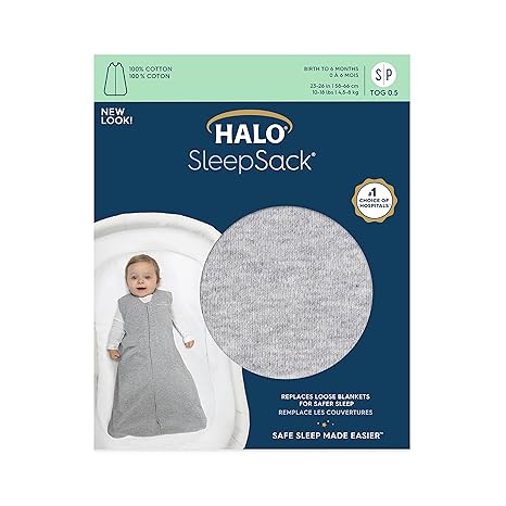 Halo Sleep Sack Sleeping Bag 0.5 Tog Cotton Heather Grey 18-36m Halo Yallatoys