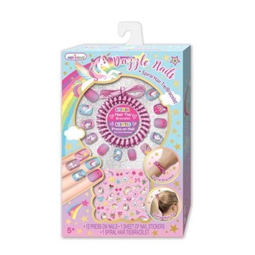 Buy Hot Focus Unicorn Dazzle Nails & Spiral Hair Tie Bracelet Set | Yallatoys.com