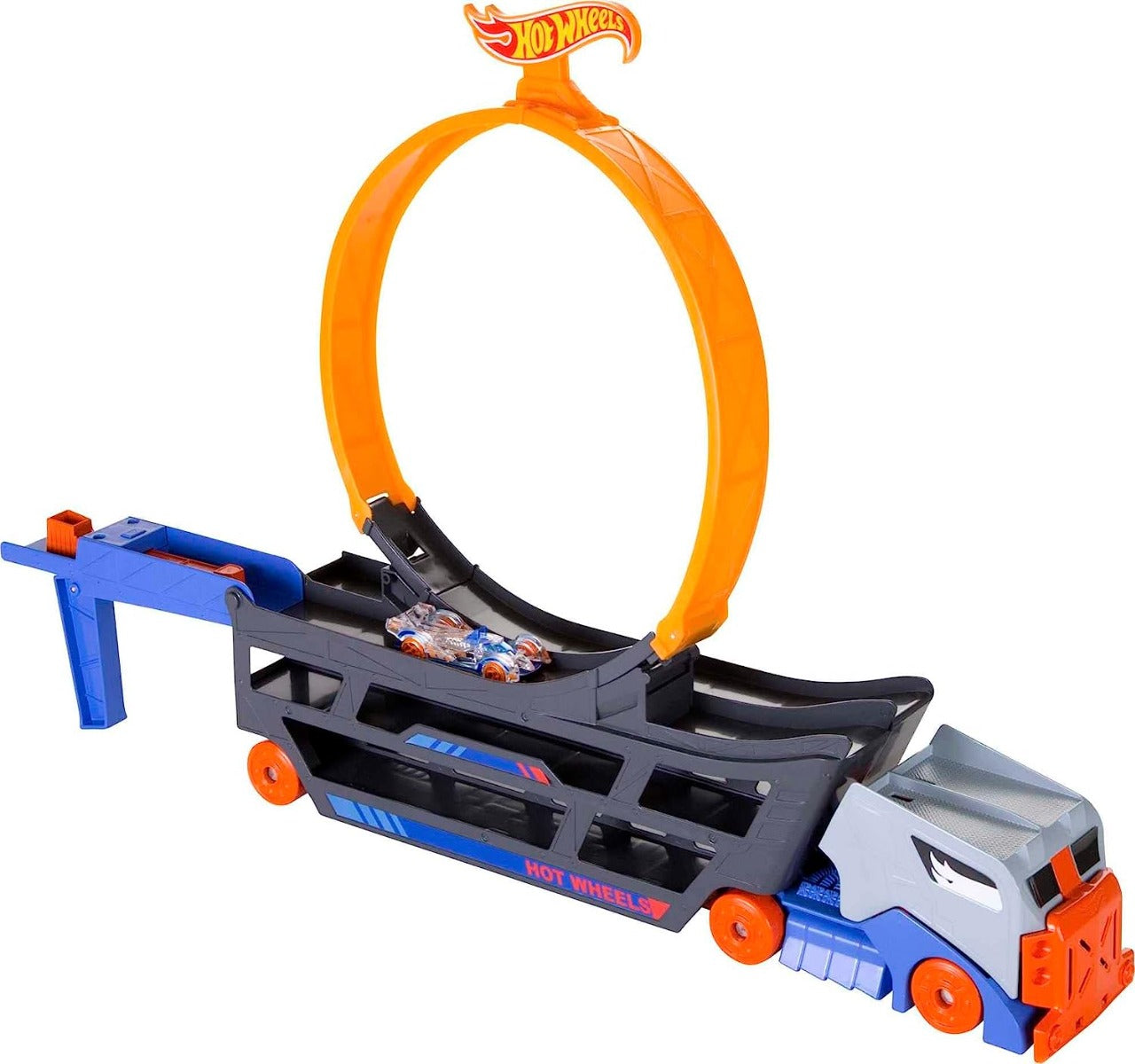 Buy Hot Wheels Stunt & Go Track Set with 1 Toy Car Transforming Hauler Truck with Launcher | Yallatoys.com