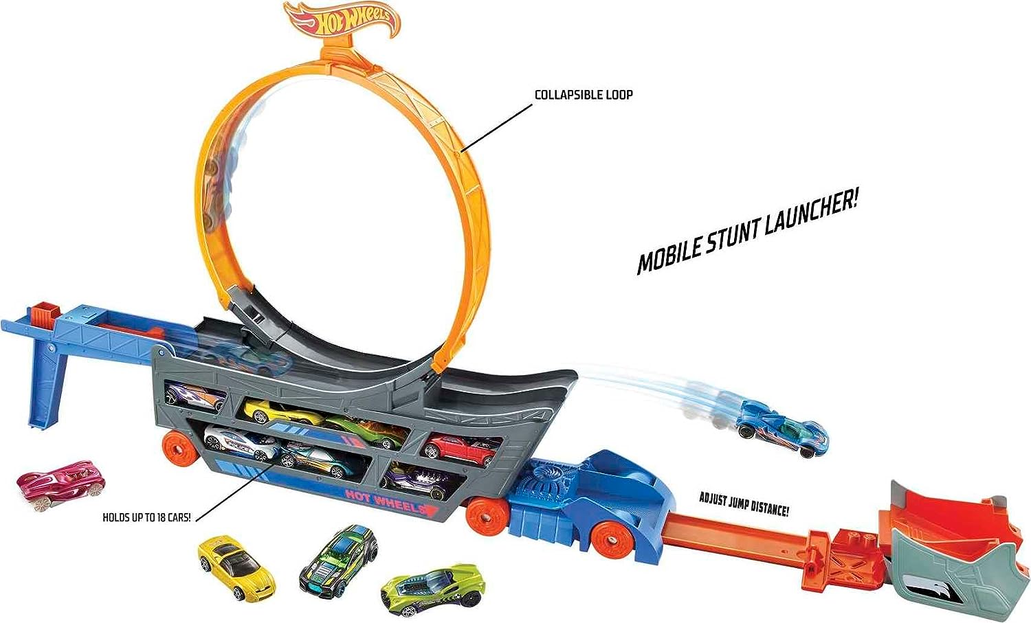 Buy Hot Wheels Stunt & Go Track Set with 1 Toy Car Transforming Hauler Truck with Launcher | Yallatoys.com