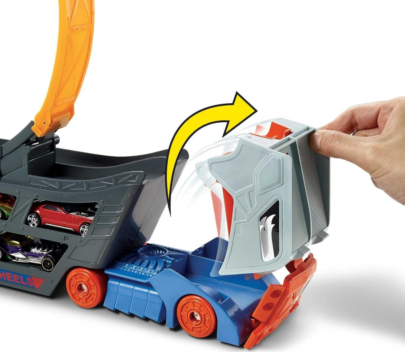 Buy Hot Wheels Stunt & Go Track Set with 1 Toy Car Transforming Hauler Truck with Launcher | Yallatoys.com