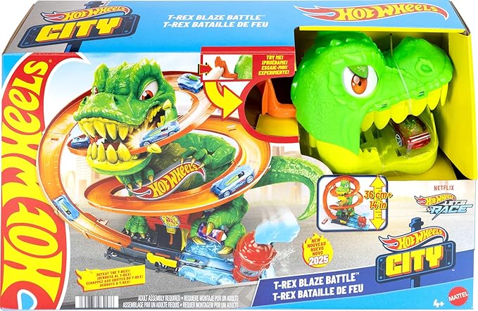 Buy Hot Wheels Toy Car Track Set City T Rex Blaze Battle Playset  | Yallatoys.com