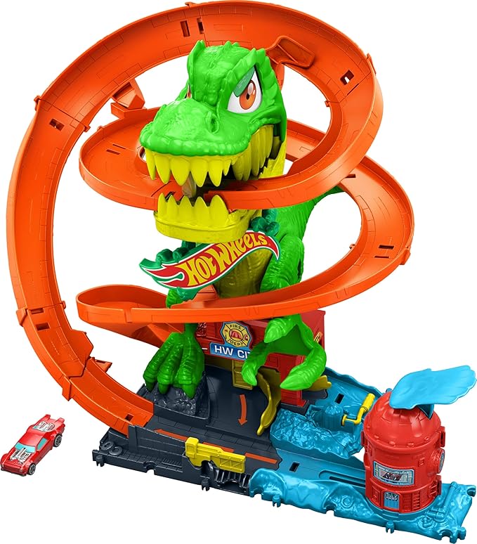 Buy Hot Wheels Toy Car Track Set City T Rex Blaze Battle Playset  | Yallatoys.com