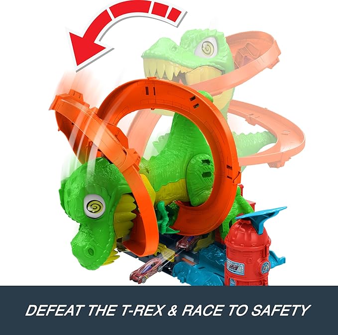 Buy Hot Wheels Toy Car Track Set City T Rex Blaze Battle Playset  | Yallatoys.com