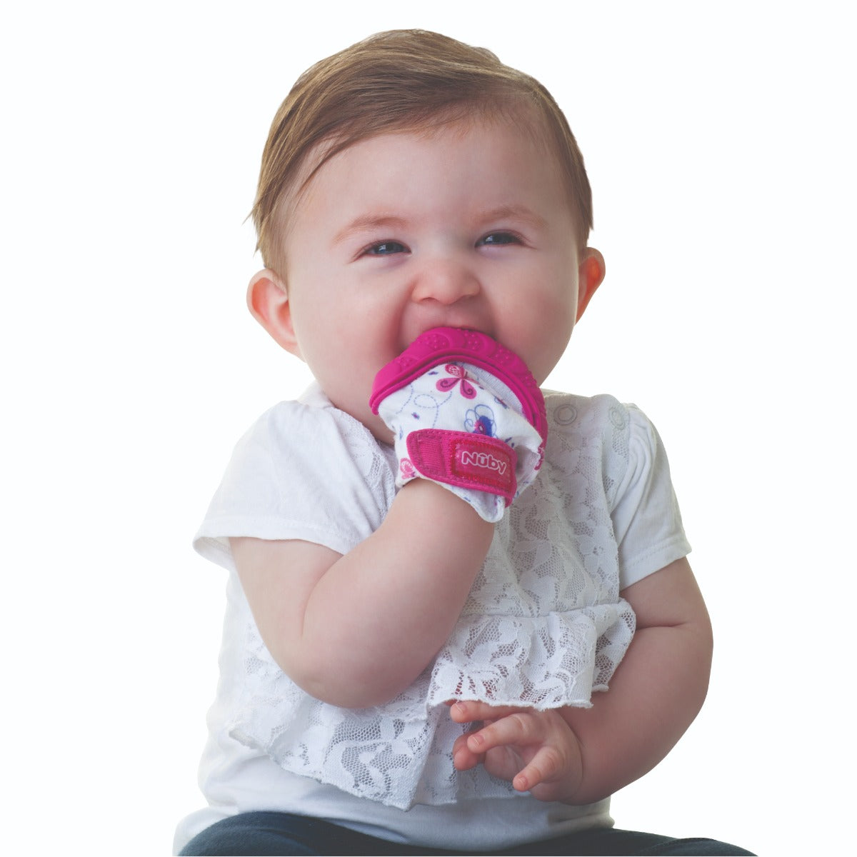 Nuby Happy Hands Teething Mitten 1 Pc Pink Nuby Yallatoys