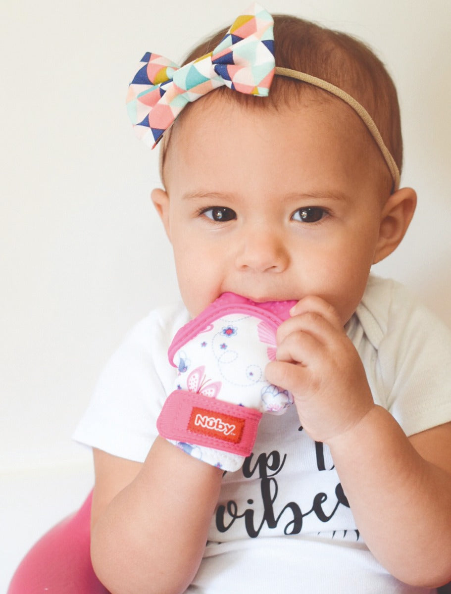 Nuby Happy Hands Teething Mitten 1 Pc Pink Nuby Yallatoys