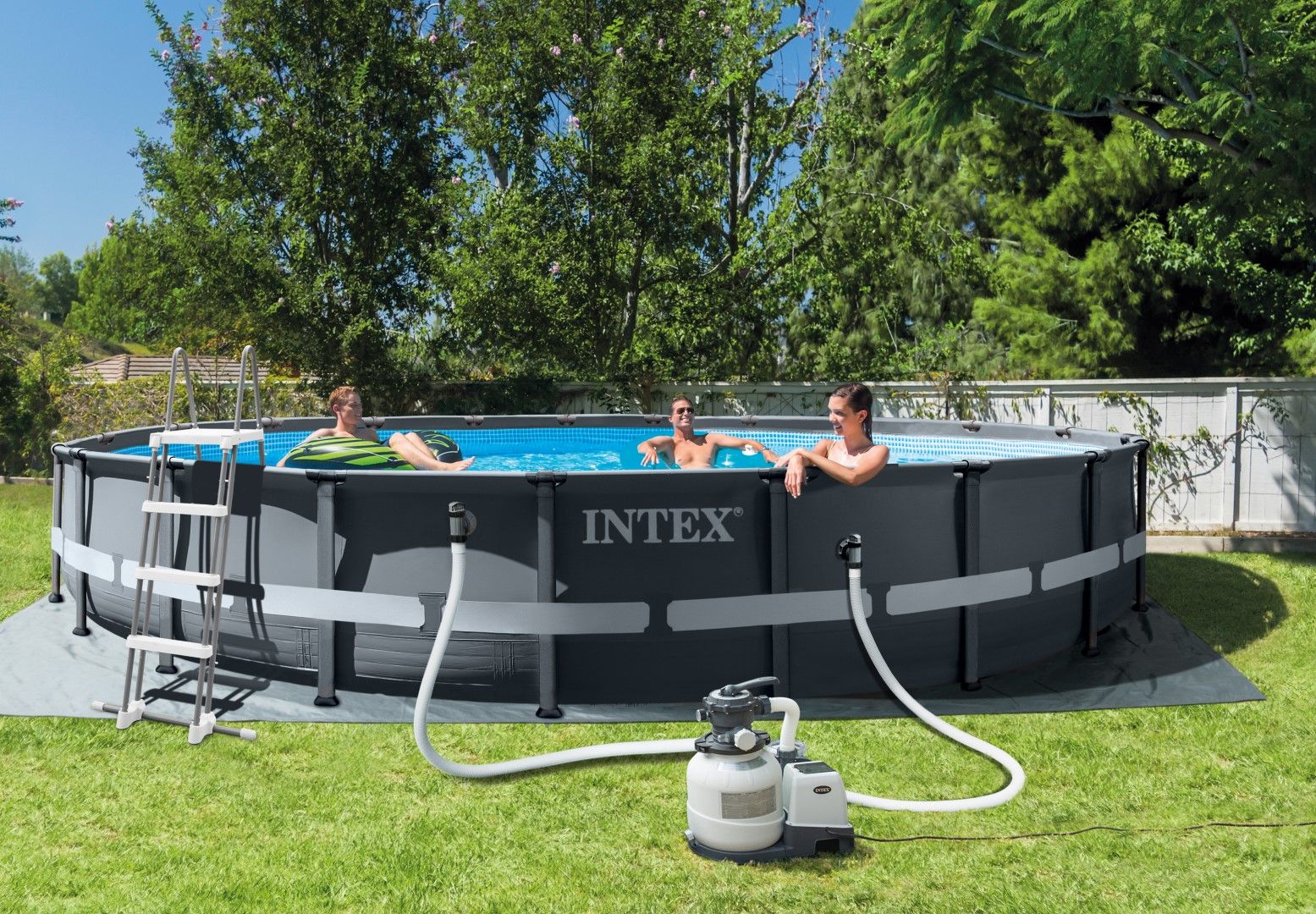 Buy Intex Ultra XTR Round Frame Pool Set with Sand Filter Ladder Ground Cloth and Cover 6.1m x 1.2m (Free Installation in 24hrs) | Yallatoys.com