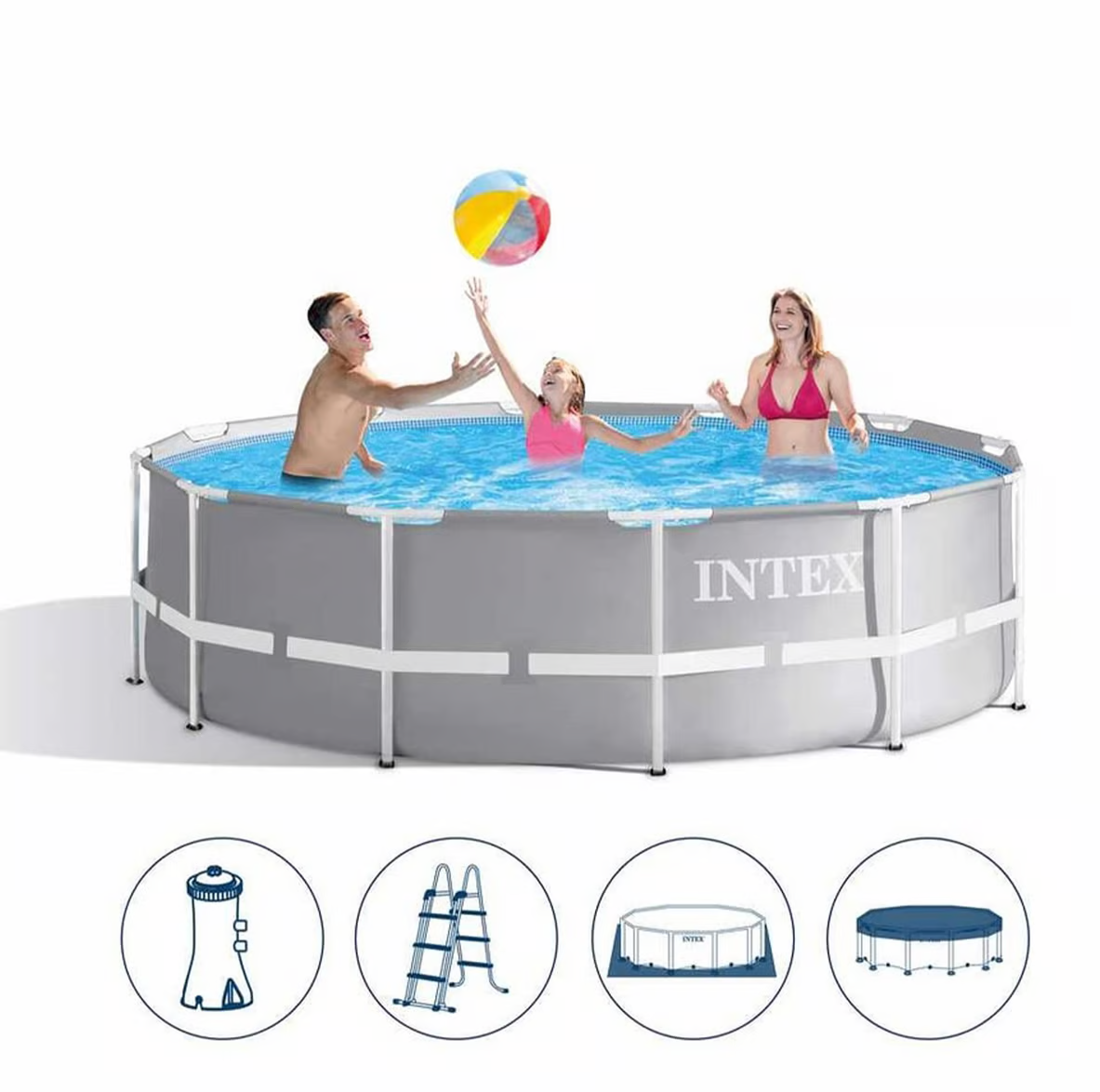 Buy Intex Prism Frame Premium Round Pool Set with Filter Ladder and Cover 4.3m x 1.1m (Free Installation in 24hrs) | Yallatoys.com