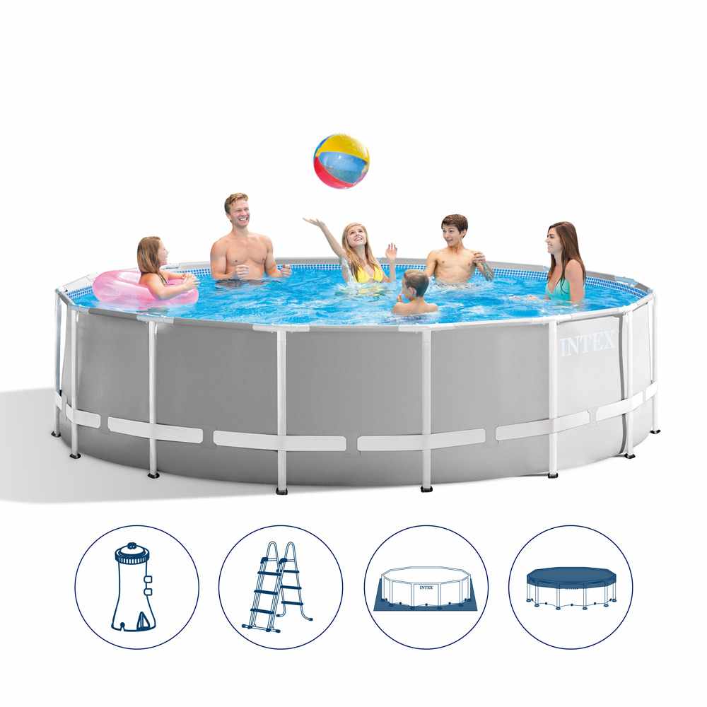 Buy Intex Prism Frame Premium Round Pool Set with Filter Ladder and Cover 4.5m x 1.2m (Free Installation in 24hrs) | Yallatoys.com