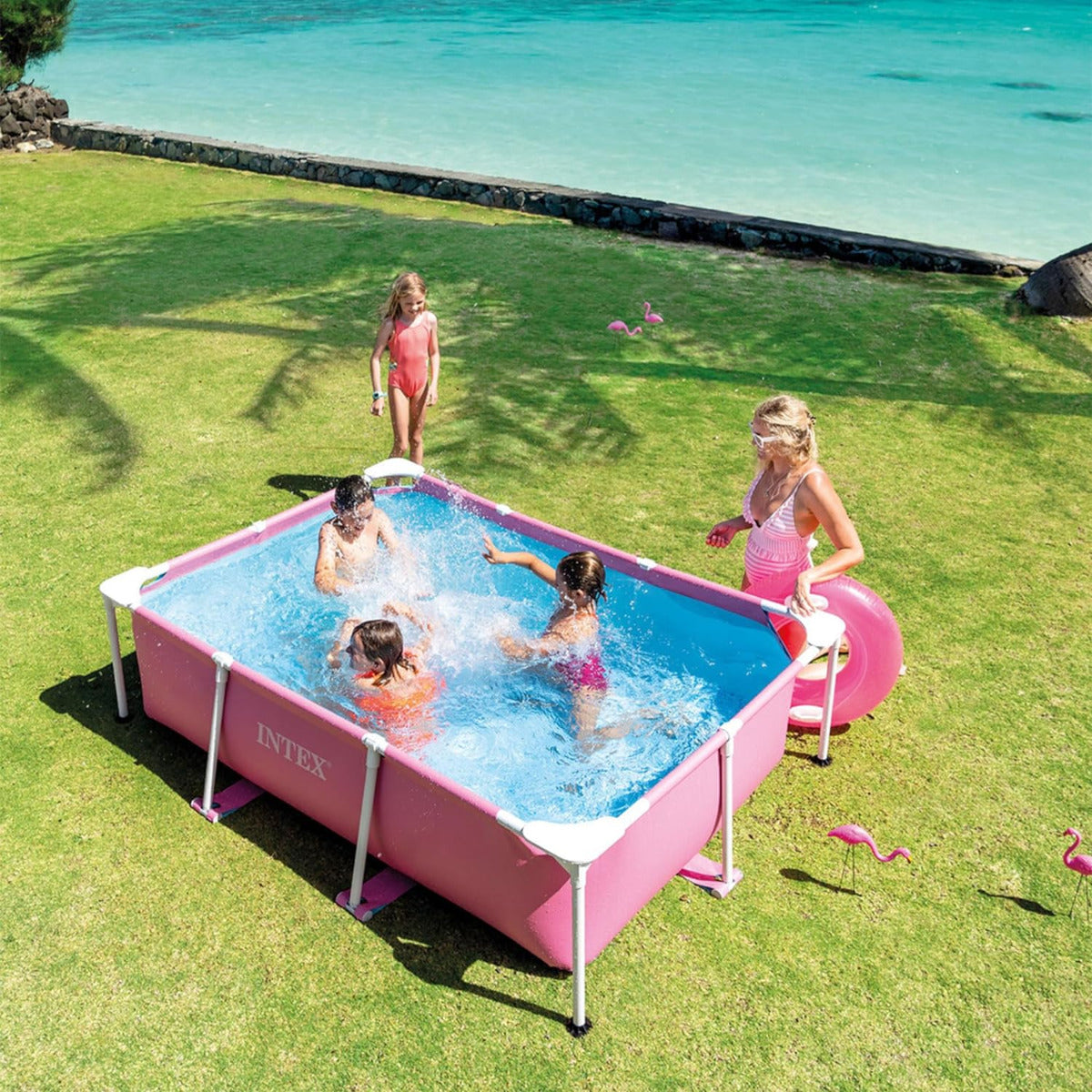 Buy Intex Pink Rectangular Frame Pool 2.2m x 1.50m x0.60m (Free Installation in 24hrs) | Yallatoys.com