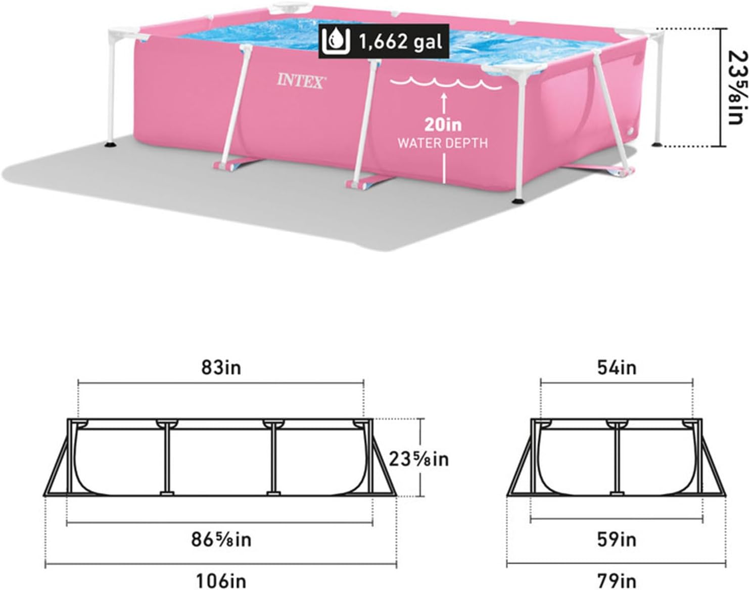 Buy Intex Pink Rectangular Frame Pool 2.2m x 1.50m x0.60m (Free Installation in 24hrs) | Yallatoys.com