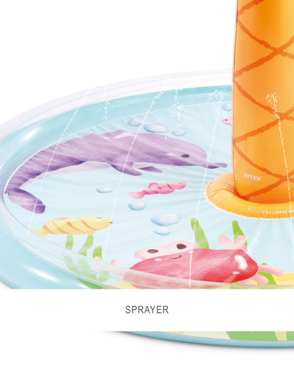 Intex Palm Tree Spray Pool - Palm tree themed kiddie pool with water spray - yallatoys.com