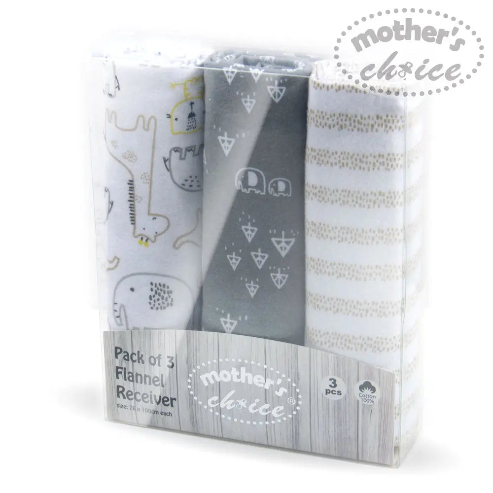 Mothers Choise Item: 3Pk Flannel Receiver With Overlock Binding  - 1 Mothers Choice Yallatoys