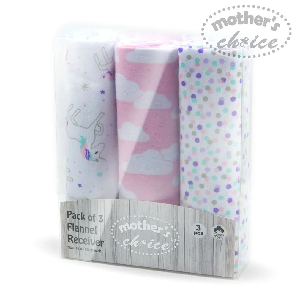 Mothers Choise Item: 3Pk Flannel Receiver With Overlock Binding  - 2 Mothers Choice Yallatoys