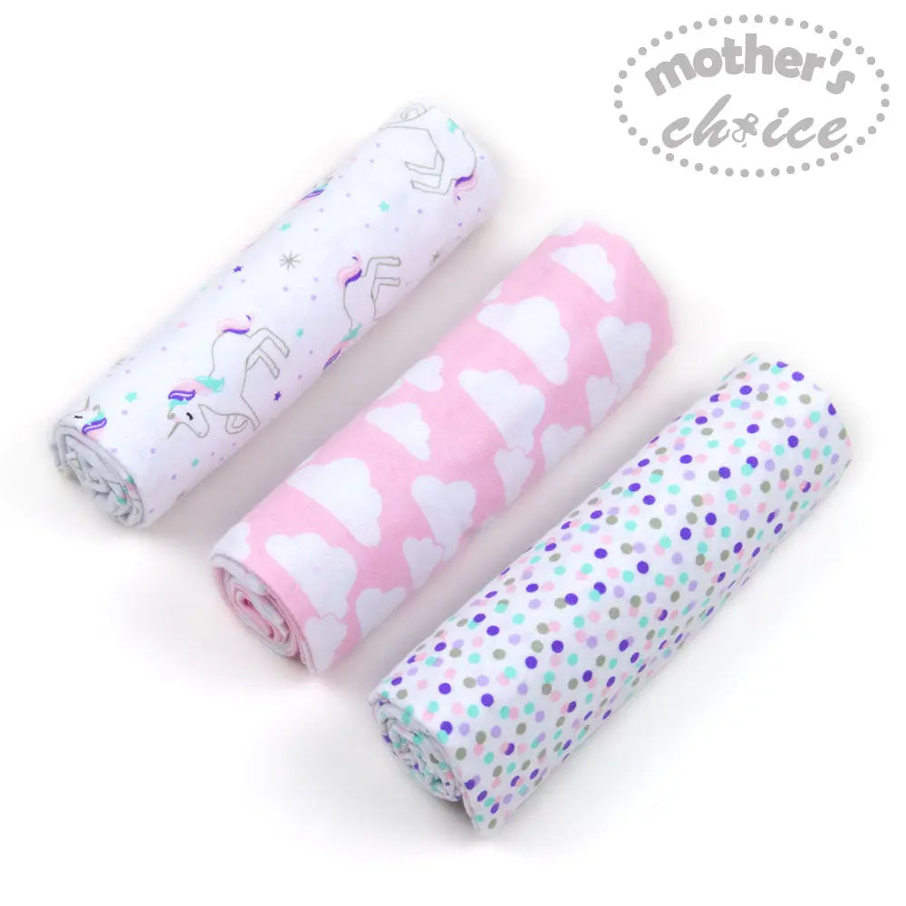 Mothers Choise Item: 3Pk Flannel Receiver With Overlock Binding  - 2 Mothers Choice Yallatoys