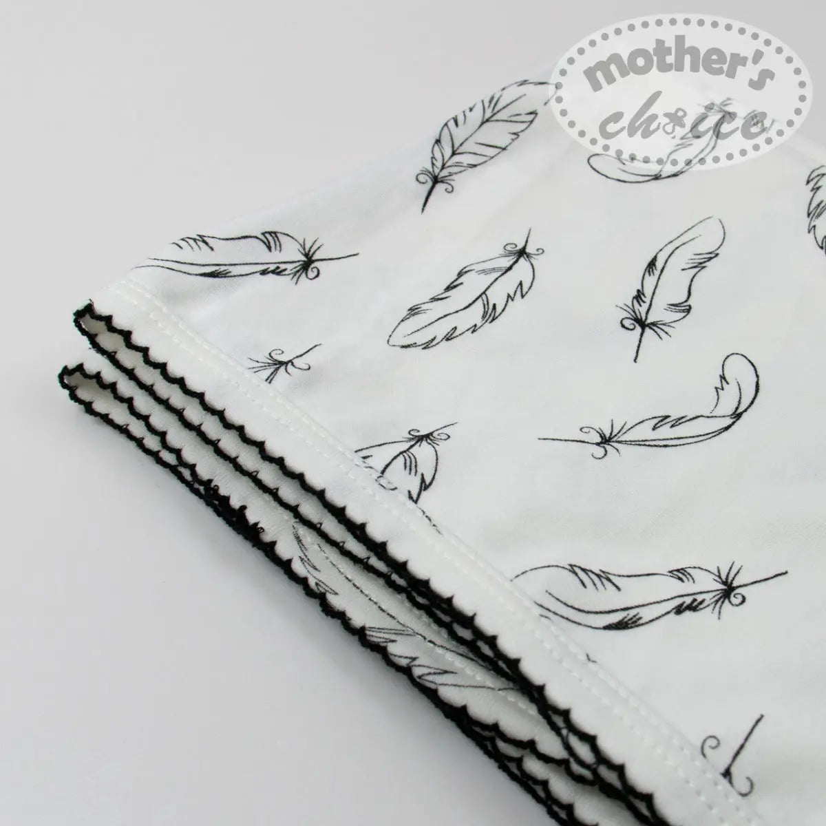 Mothers Choise Organic Fabric Stretch Swaddle Wrap With Crochet With Feather Print White Mothers Choice Yallatoys