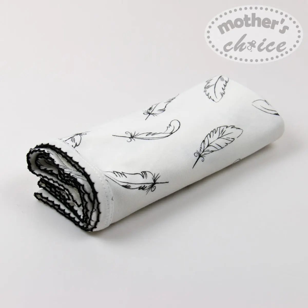 Mothers Choise Organic Fabric Stretch Swaddle Wrap With Crochet With Feather Print White Mothers Choice Yallatoys