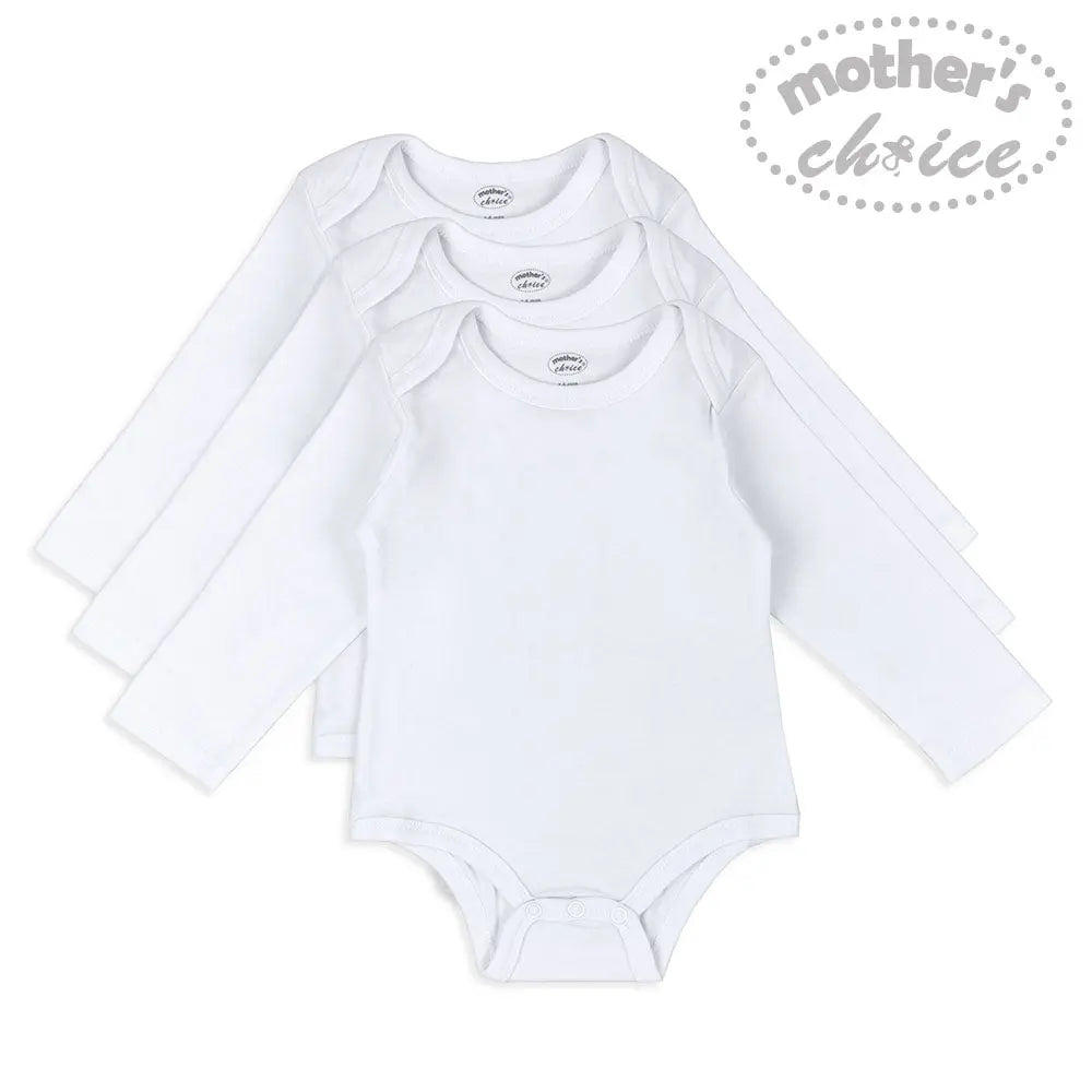 Mothers Choice Baby 3 Pack L/S Bodysuits - White Mothers Choice