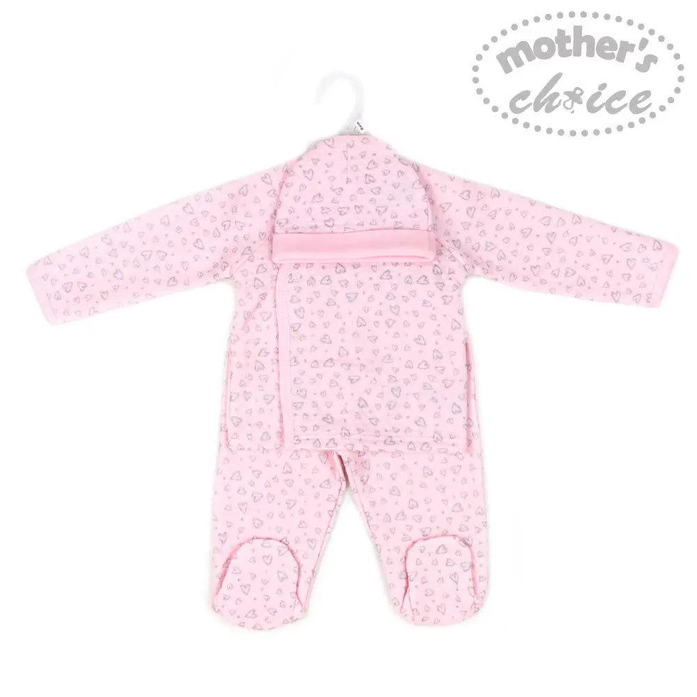 Mothers Choice Baby 3 Pcs Set Of Top, Pants & Hat Pink Mothers Choice