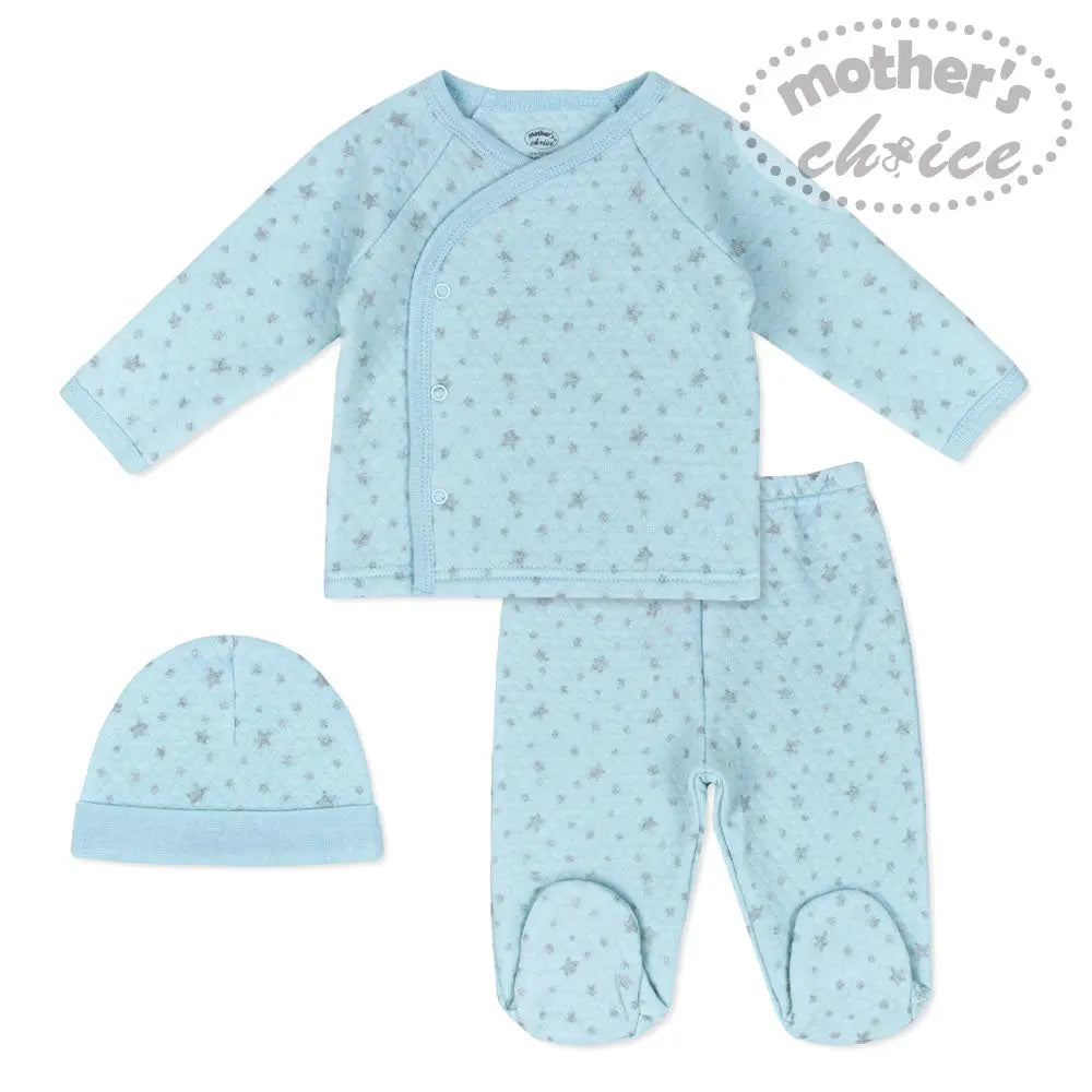 Mothers Choice Baby 3 Pcs Set Of Top, Pants & Hat Blue Mothers Choice