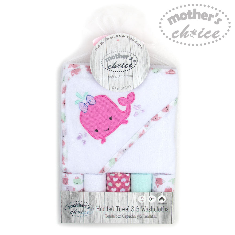 Mothers Choise Hooded Towel + 5 Face Cloth  - 1 Mothers Choice Yallatoys