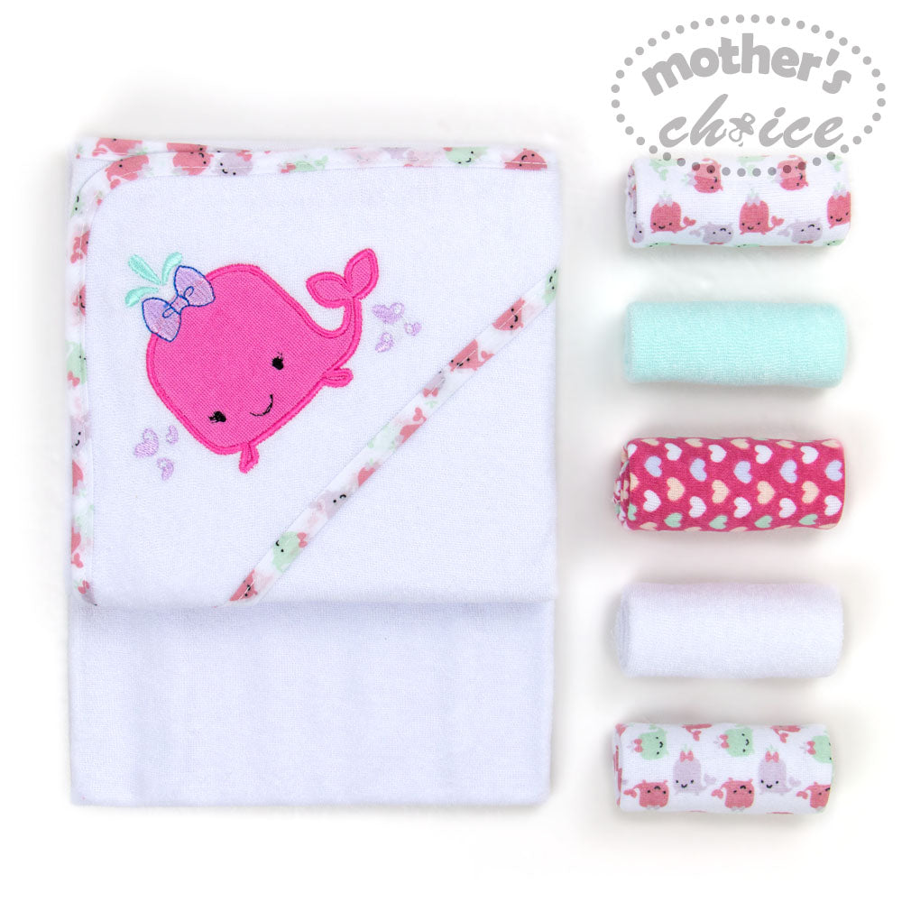 Mothers Choise Hooded Towel + 5 Face Cloth  - 1 Mothers Choice Yallatoys