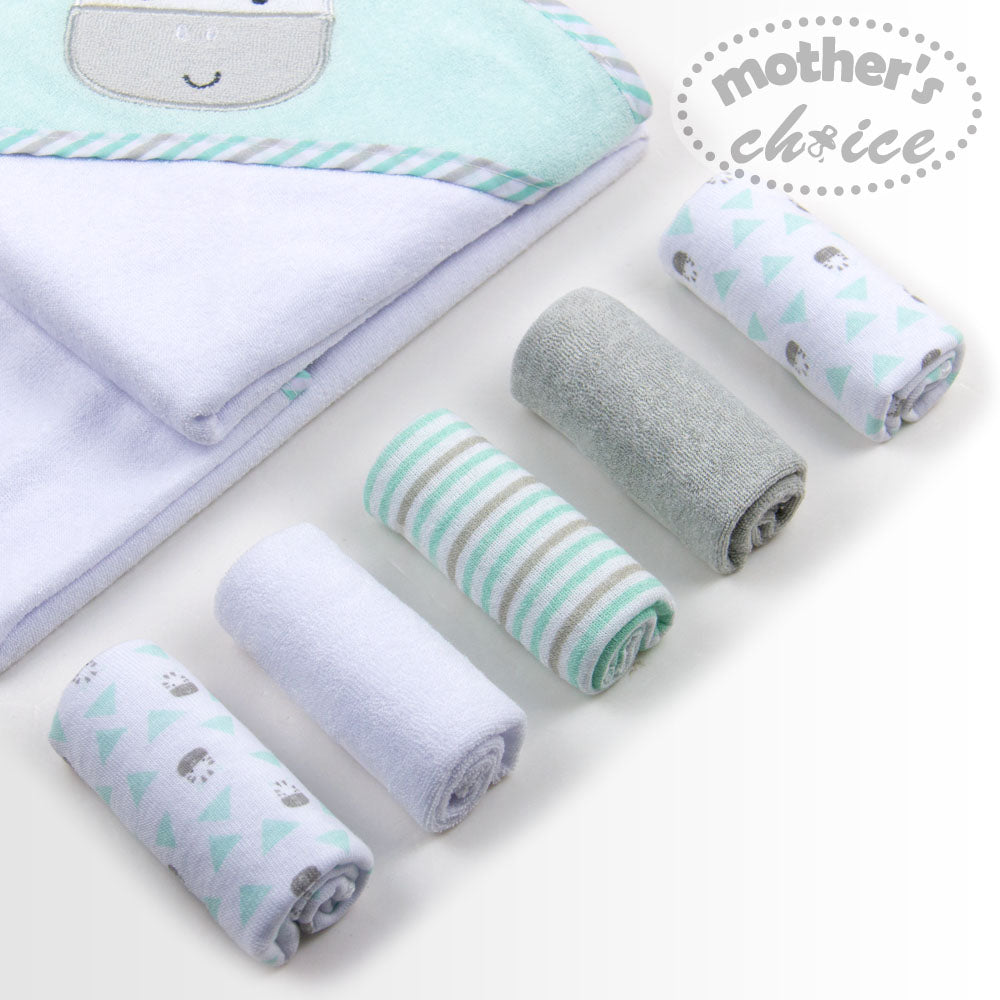 Mother'S Choice-Hooded Towel + 5 Face Cloth Knitted  Terry  Zebra Mothers Choice Yallatoys