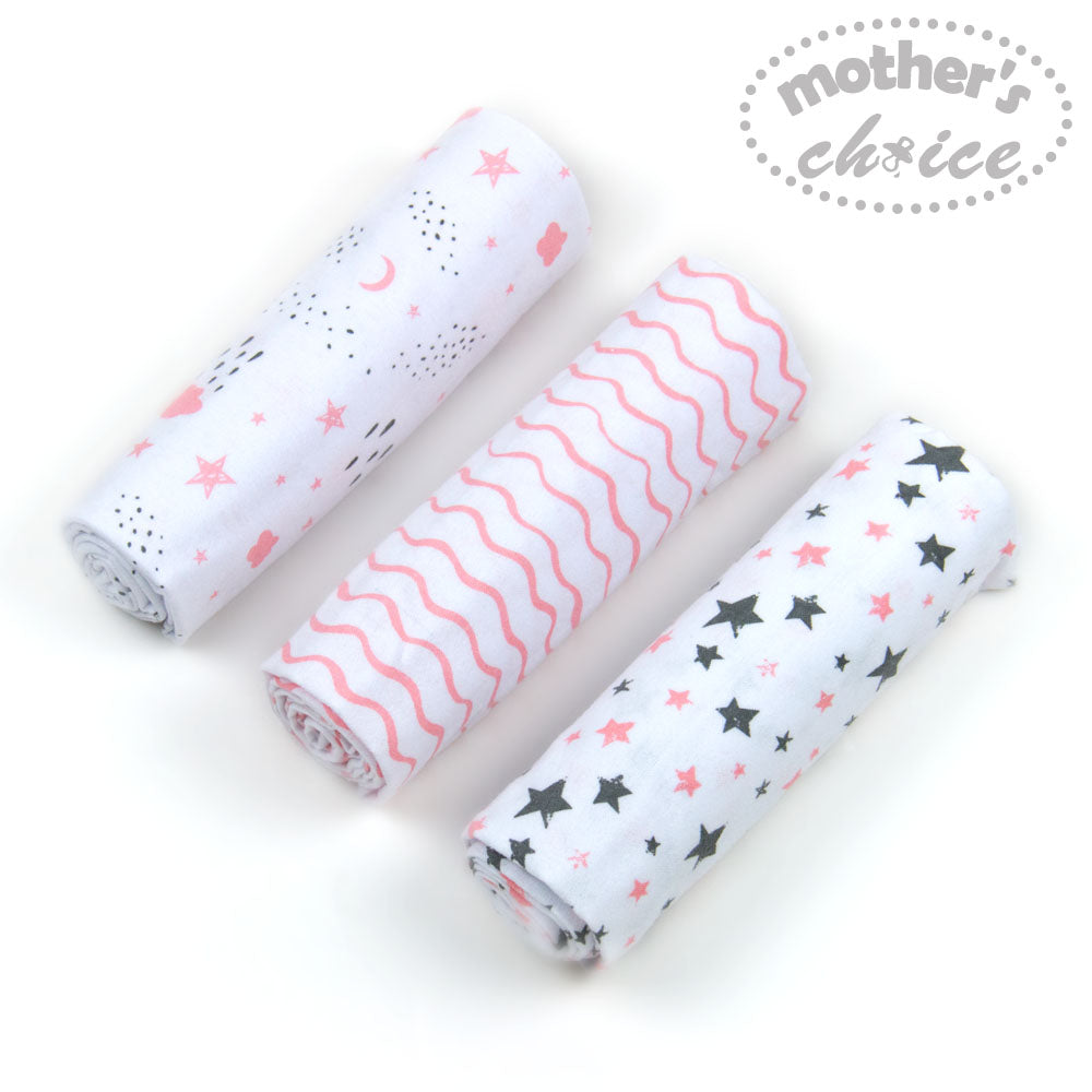 Mothers Choice 3Pk Flannel Receiver With Overlock Binding White Blue Mothers Choice Yallatoys