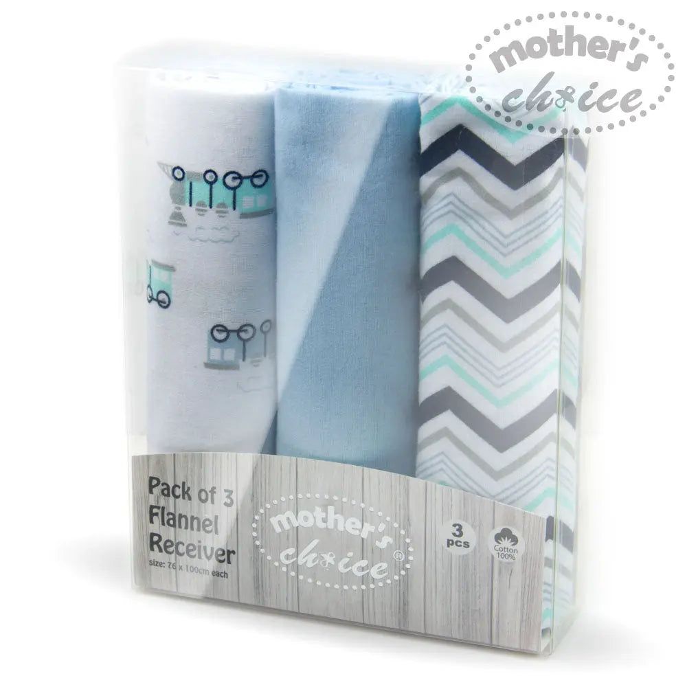 Mothers Choise Item: 3Pk Flannel Receiver With Overlock Binding  - 3 Mothers Choice Yallatoys