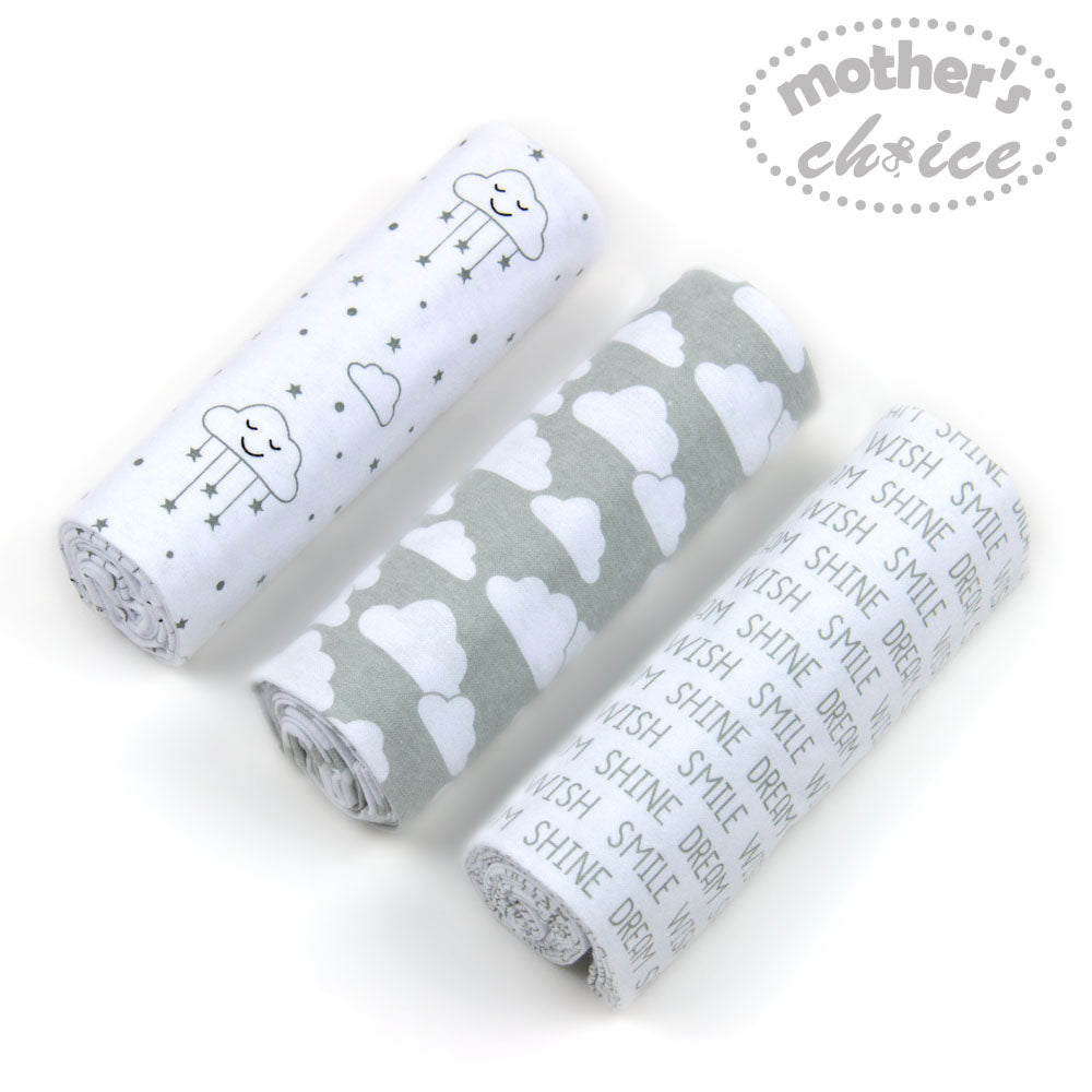 Mothers Choice 3Pk Flannel Receiver With Overlock Binding Grey Mothers Choice Yallatoys